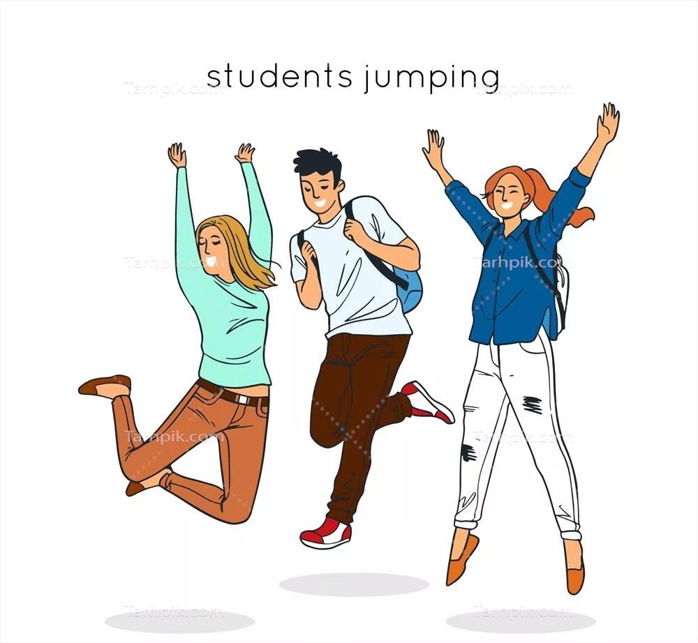 طرح وکتور هنری دانشآموز در حال پرش با طراحی دستی