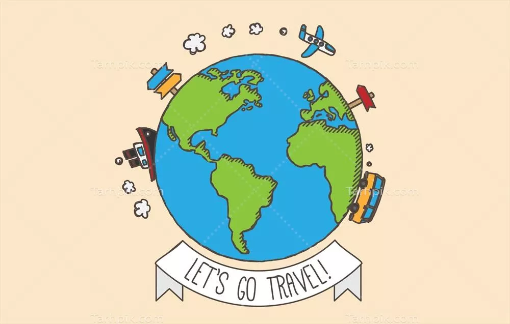 وکتور پسزمینه بردار سفر دور جهان با طراحی دستی و خلاقانه