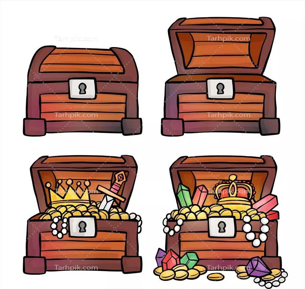مجموعه جعبههای گنج دستکشیده و وکتور با طراحی زیبا و منحصر به فرد