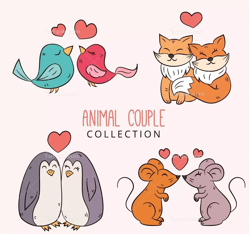 مجموعه وکتورهای جذاب حیوانات عاشقانه برای روز ولنتاین