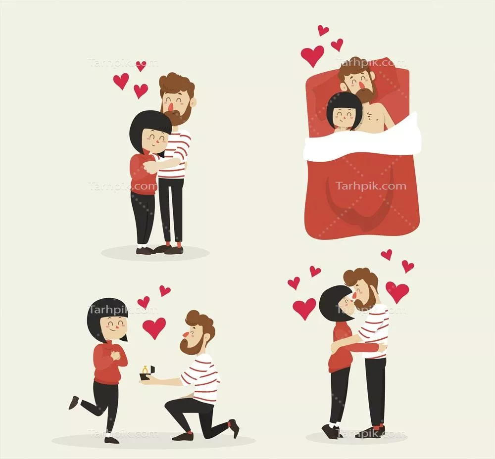 وکتور بسته گرافیکی ولنتاین از زوج های دستکشیده برای طراحیهای عاشقانه