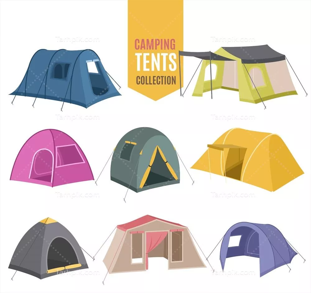 مجموعه وکتور چادرهای کمپینگ با طراحی دستکشیده و تنوع بالا