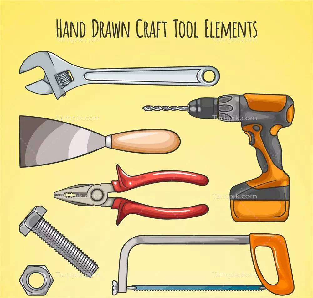تصاویر وکتوری دستکشیده از ابزارهای مختلف نجاری