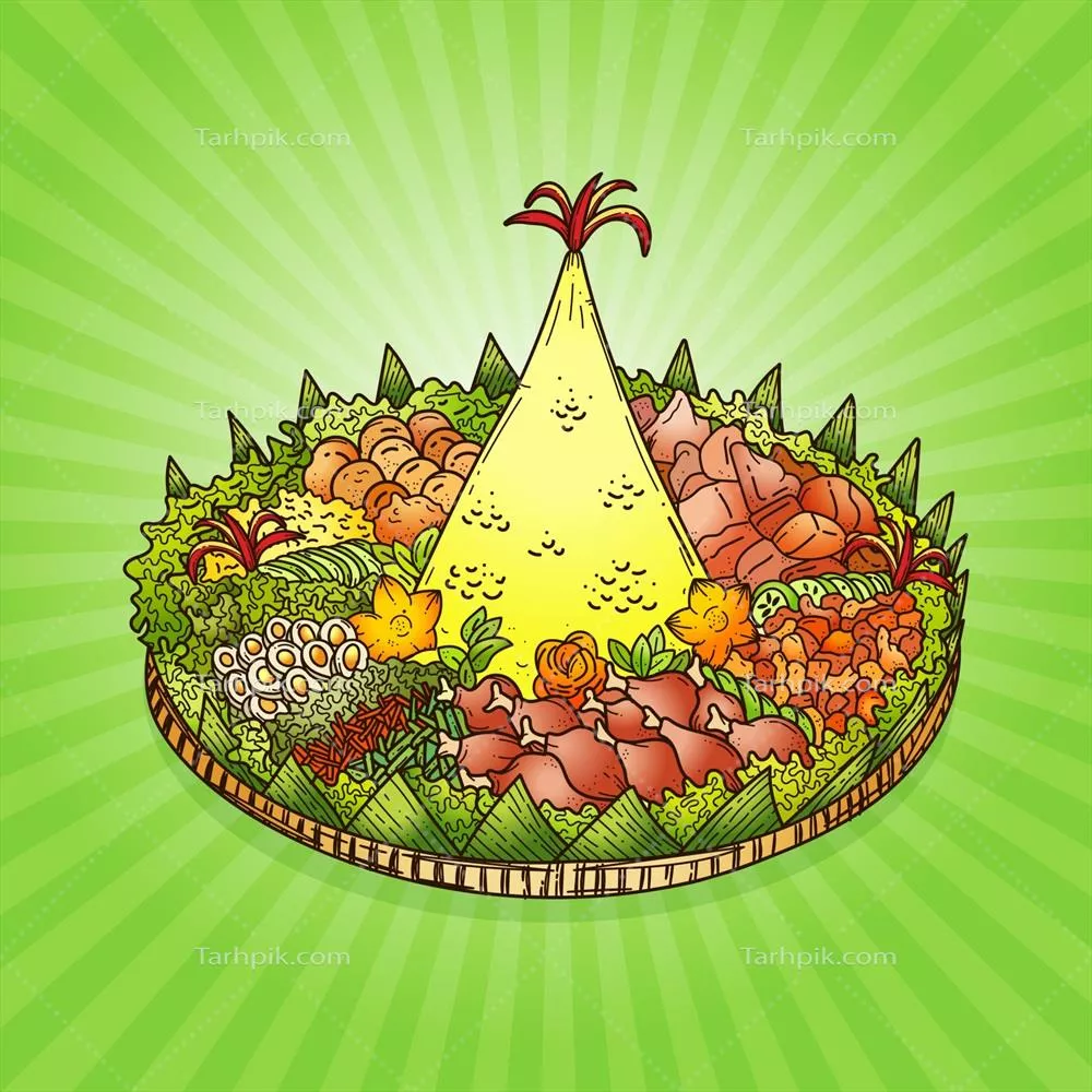 تصویر وکتور دستی از مخروطهای سنتی اندونزیایی با جزئیات زیبا