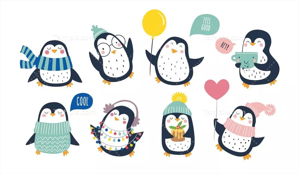 مجموعه وکتور دست‌کشیده پنگوئن‌های بامزه و خنده‌دار