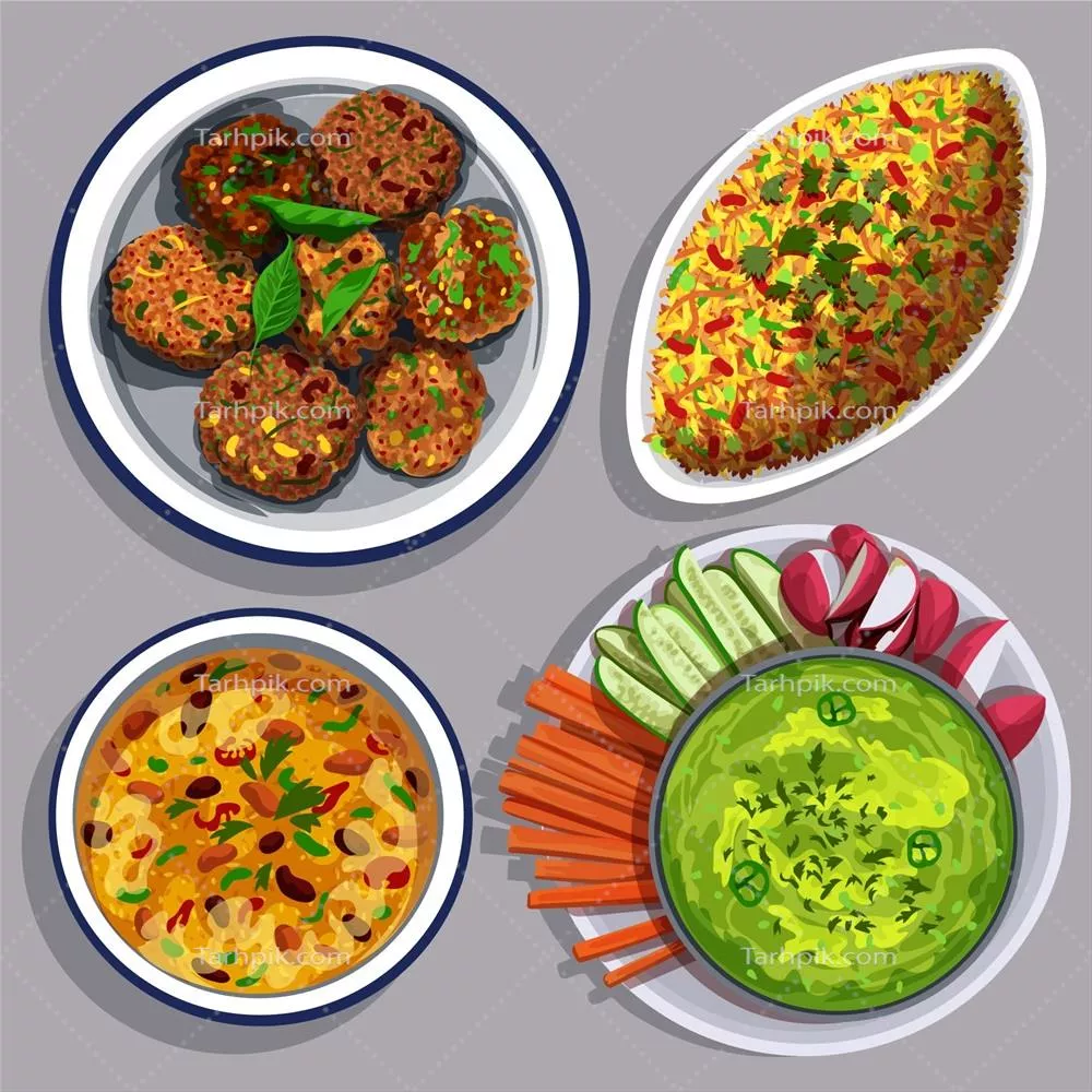 مجموعه وکتور مواد غذایی گیاهی با طراحی دستی و منحصر به فرد