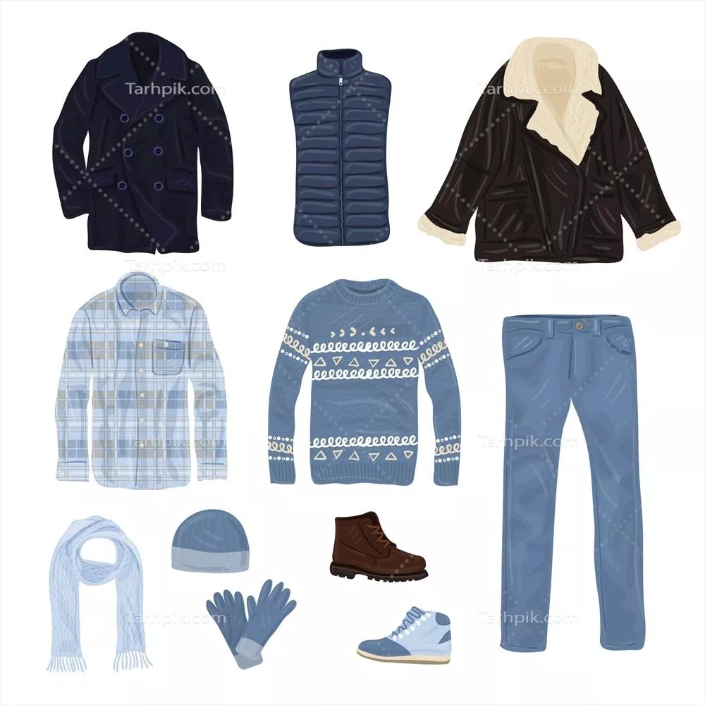 اساسیات لباسهای زمستانی طراحی شده با دست - وکتور