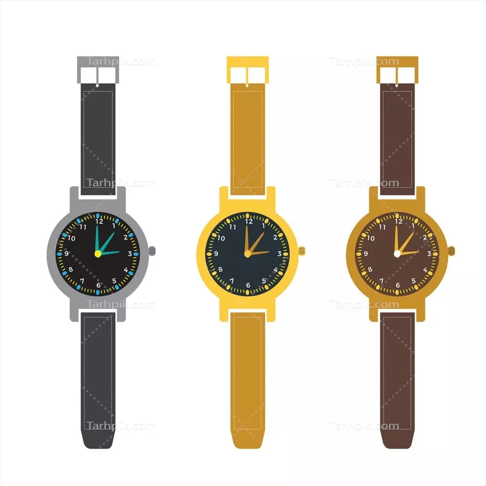 وکتور ساعت مچی در دست انسان بر روی پسزمینه سفید با دقت طراحی شده است