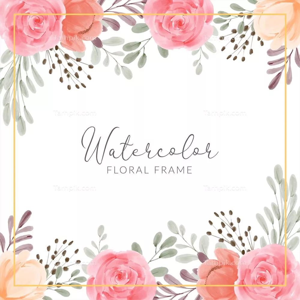 وکتور قاب گلهای آبرنگی دستنقاشی شده با تصویر گلهای رز و پیونی