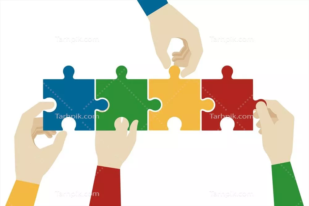 دستها در حال جمعآوری تکههای پازل جغرافیایی با طراحی وکتور