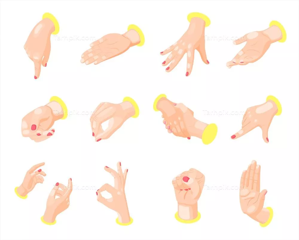 وکتور مجموعه آیکونهای ایزومتریک حرکات دست با طراحی بینظیر