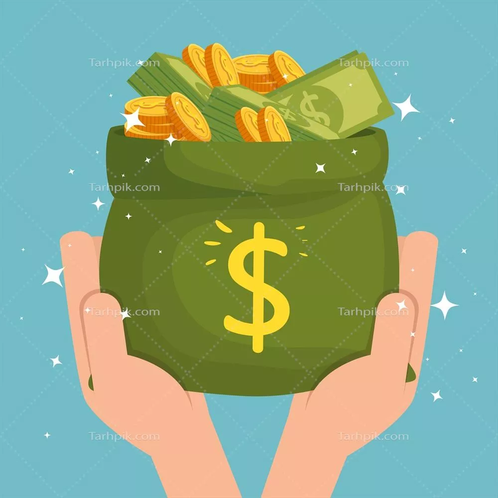 وکتور آیکون جداگانه دستها با کیسه پول و اسکناس