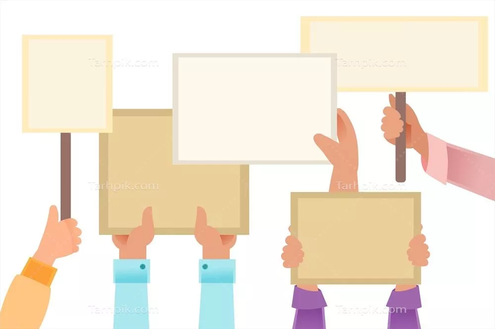 طراحی وکتور دستها با تابلوهای تبلیغاتی و شعارها