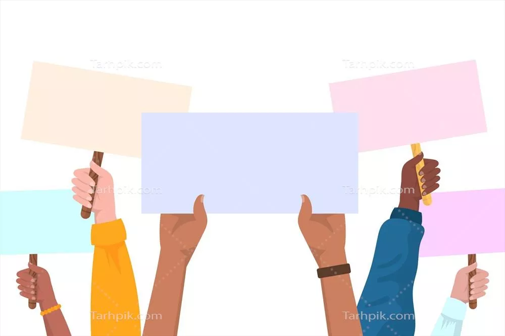طراحی وکتور دستها با پلاکاردها برای نمایش پیامها و اهداف اجتماعی