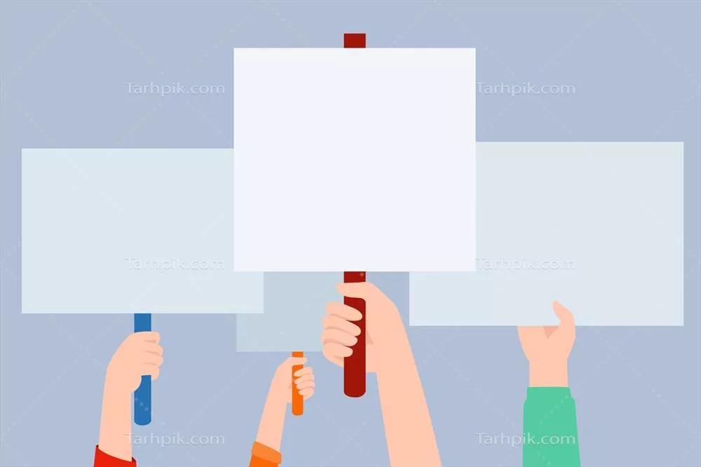 دستها با تابلوهای تبلیغاتی وکتور - طراحی گرافیکی خلاقانه