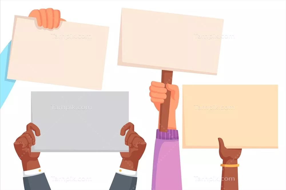 تصویر وکتوری دستان با پلاکاردها: نماد اعتراض و حمایت اجتماعی