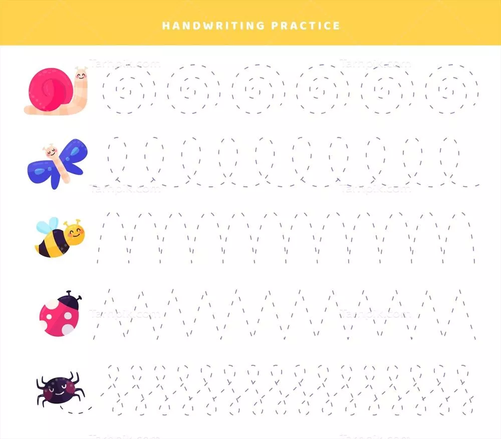 وکتور تمرین نوشتن با استفاده از تصاویر جذاب و زیبا از حشرات