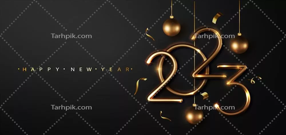 وکتور تبریک سال نو 2023 و کریسمس با متن سه بعدی واقعی و طلایی
