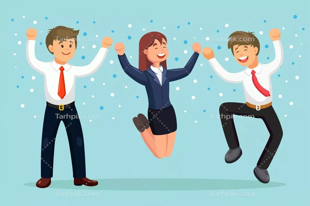 وکتور افراد کسب و کار شاد در حال پریدن و شادی با لبخند مرد و زن
