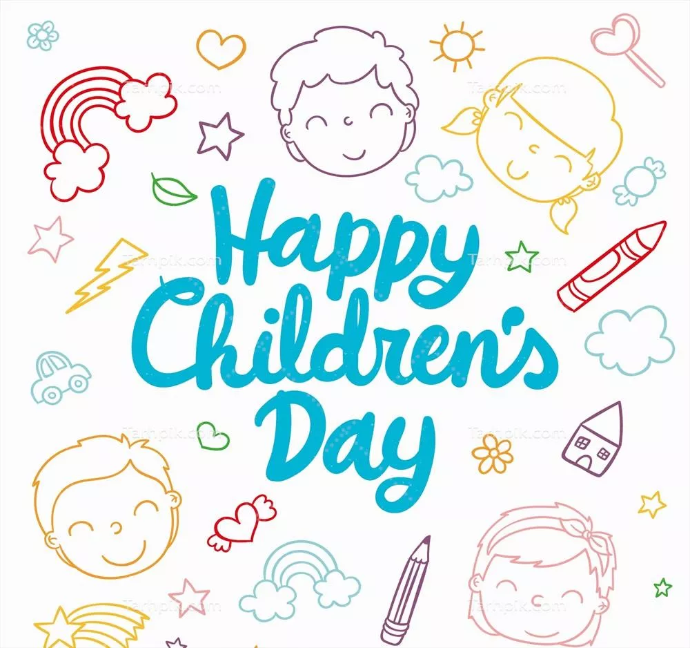وکتور پس زمینه روز جهانی کودکان با المان های شاد و نوشتههای خوشحال