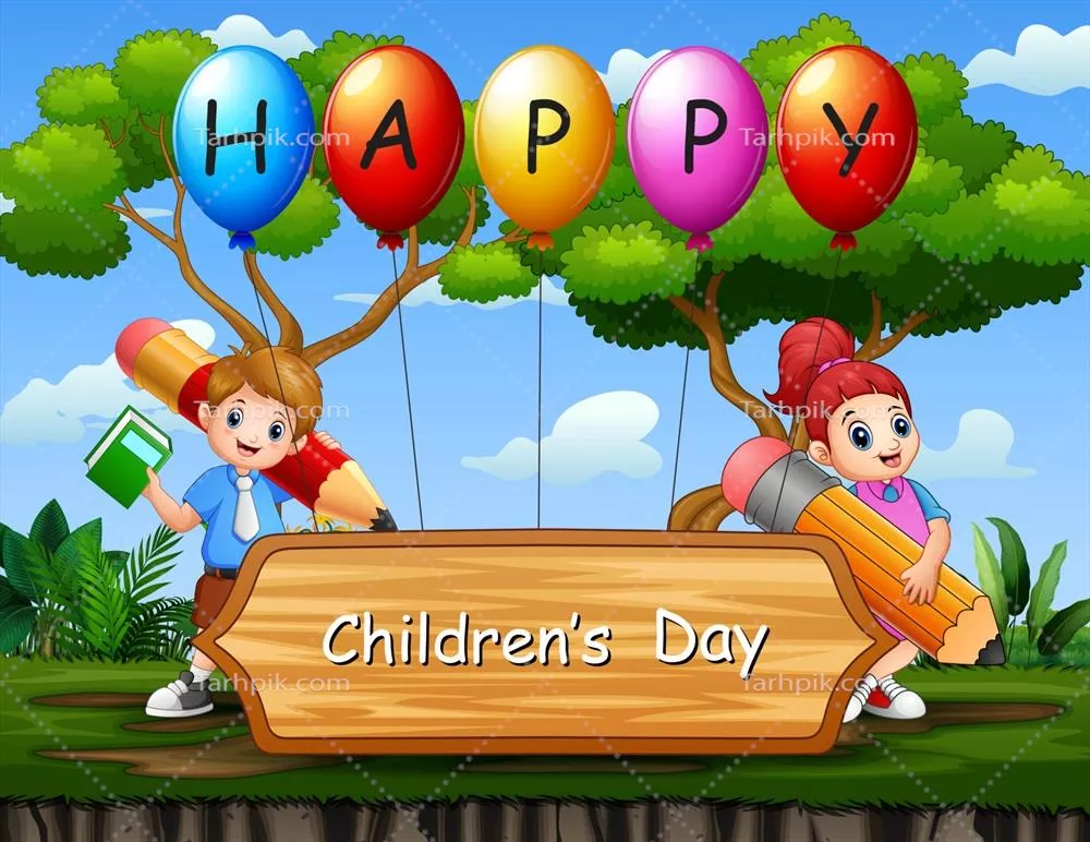 وکتور پوستر روز جهانی کودکان شاد با بچههای مدرسهای در پارک