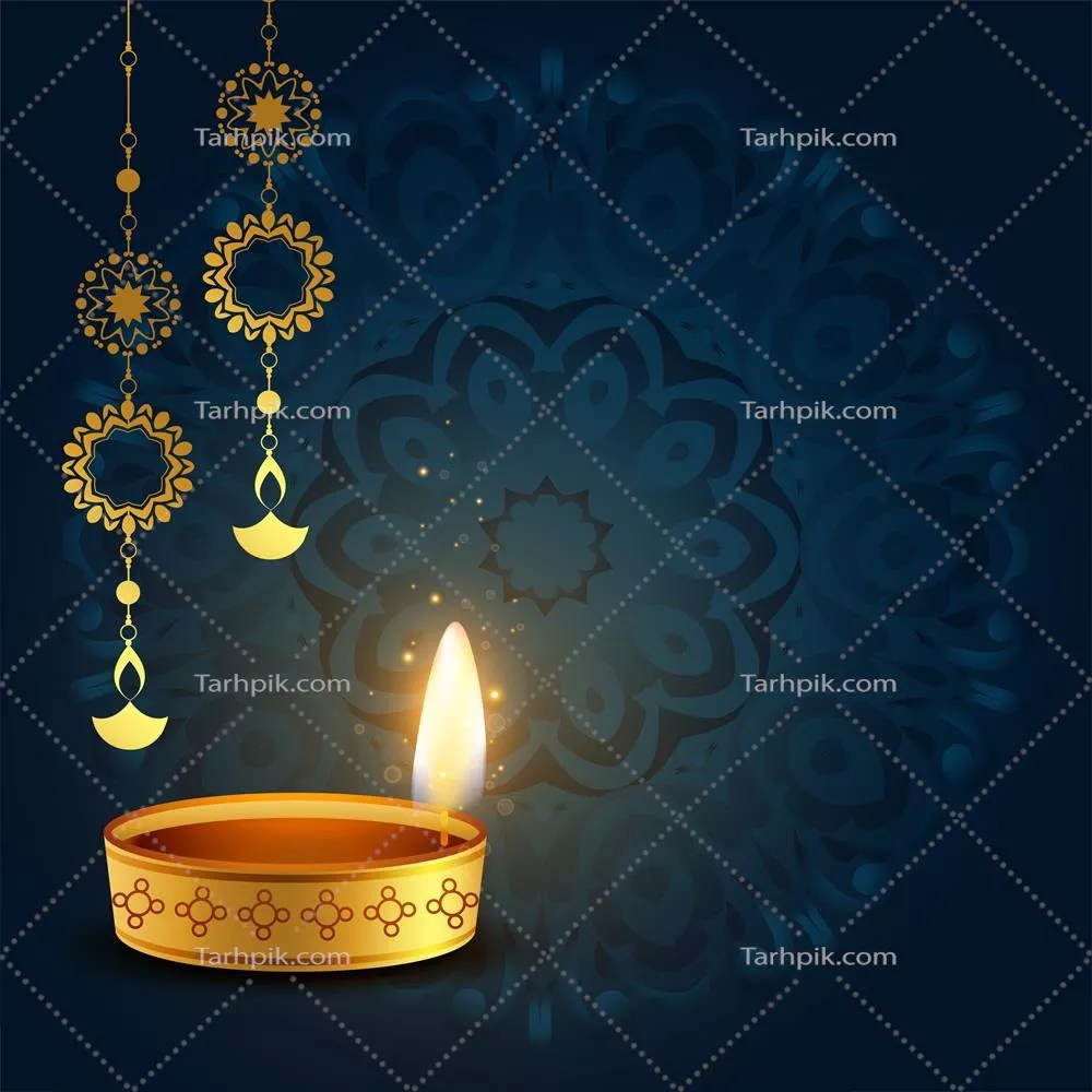 وکتور پوستر جشن دیوالی شاد با چراغهای تزیینی و پسزمینه استایل مندالا
