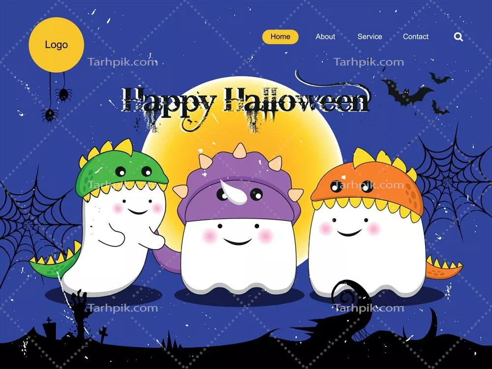 وکتور الگوی صفحه فرود هالووین شاد با سه روح بامزه و جذاب