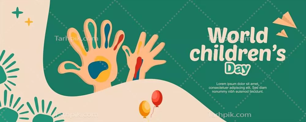 وکتور طراحی دست که جشن روز جهانی کودکان را با خوشحالی نشان می‌دهد