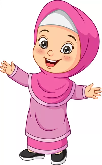 وکتور کارتون دختر مسلمان خوشحال بر روی پسزمینه سفید