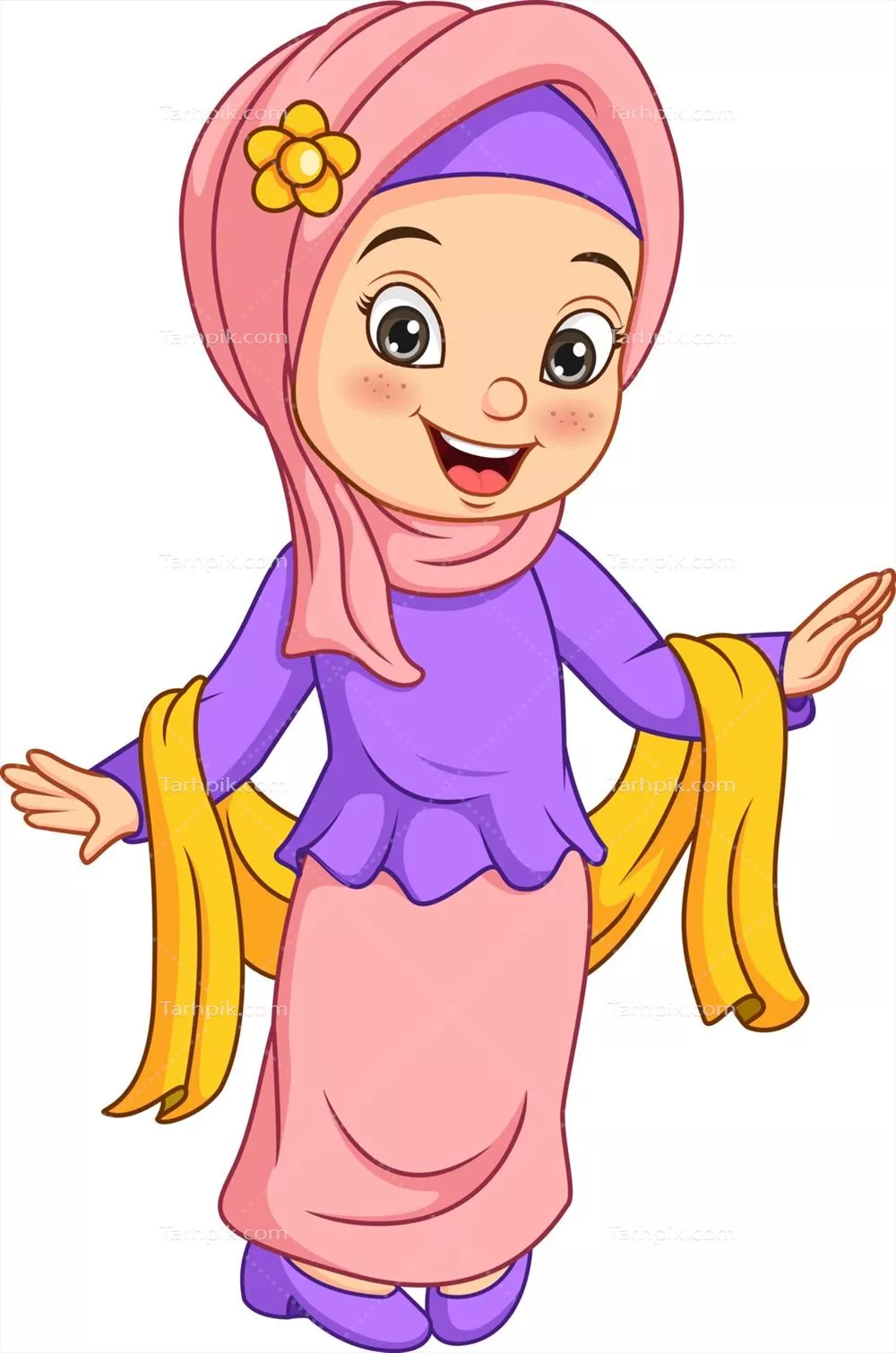 وکتور دختر مسلمان شاد به صورت کارتون در حال ژست گرفتن