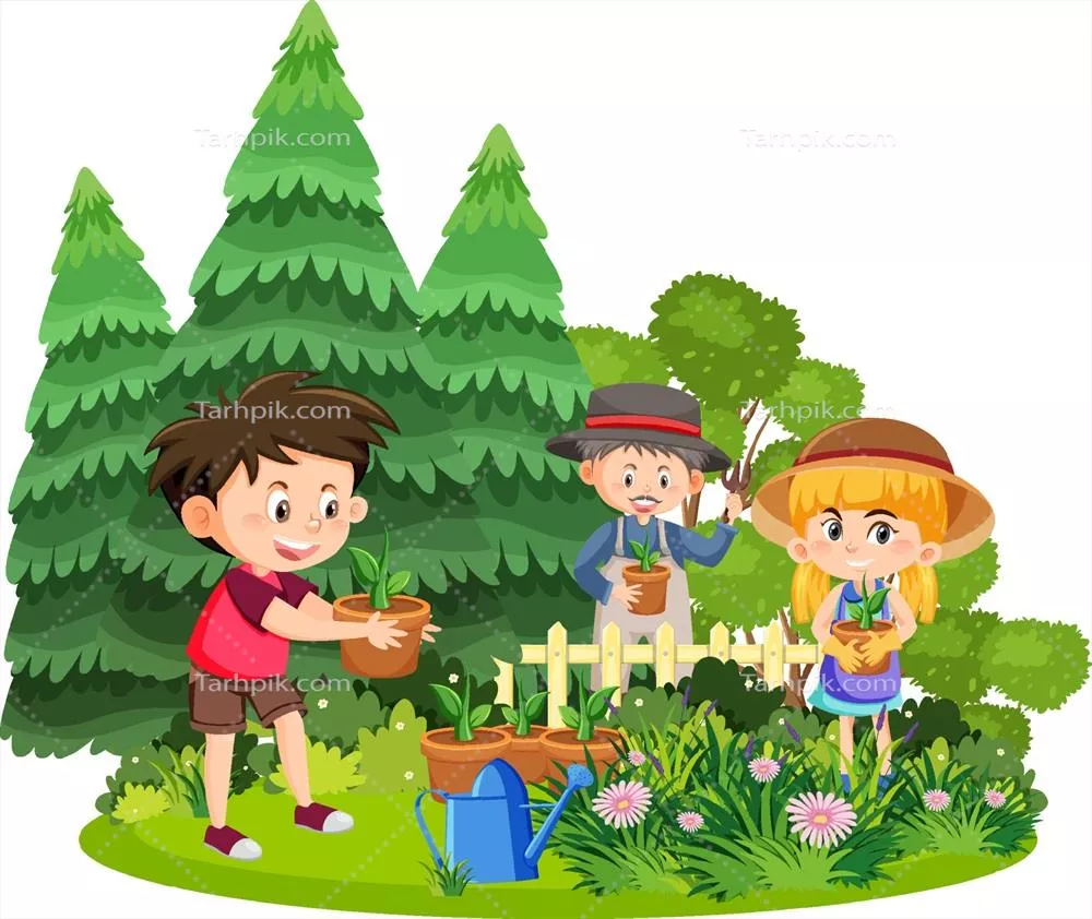 وکتور افرادی شاد در پارک در حال باغبانی و زیباسازی فضاهای سبز