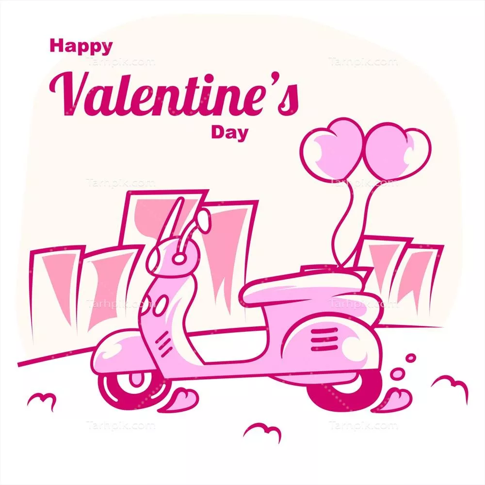 وکتور روز ولنتاین شاد با کارتون اسکوتر و بادکنک قلبی زیبا