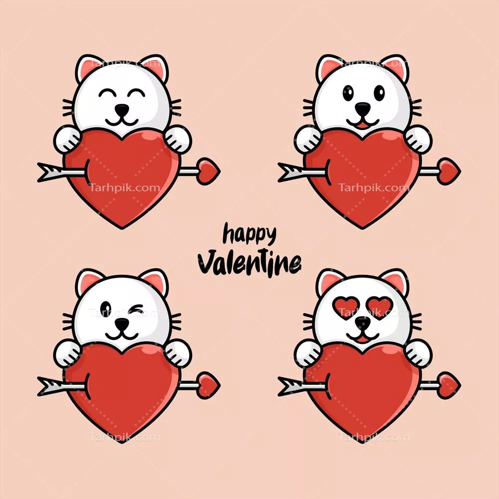 وکتور روز ولنتاین مبارک با تصاویری از گربههای ناز و دوستداشتنی