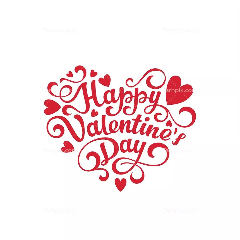 وکتور طراحی دست نویس روز ولنتاین با شکل قلب و متن شاد