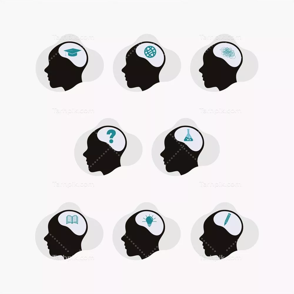 طراحی وکتور هد با آیکونهای مرتبط با دانش و اطلاعات