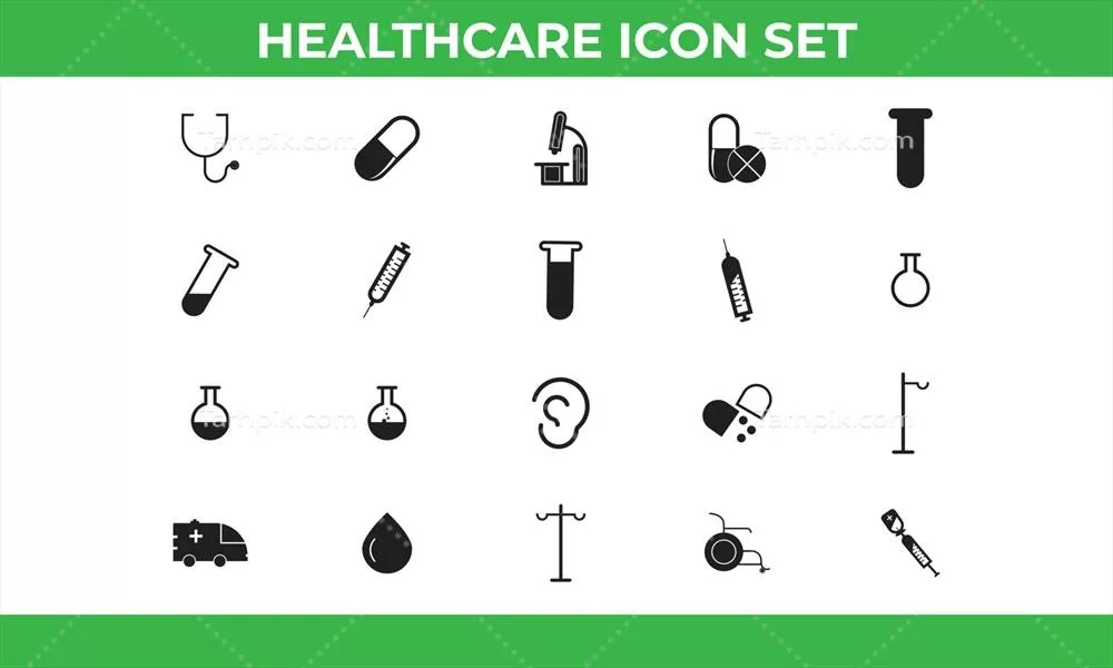 وکتور مجموعه آیکون های بهداشتی و پزشکی با نمادهای کمک های اولیه