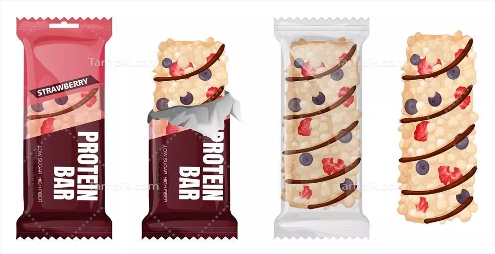 پک بسته بندی بار پروتئینی سالم با طراحی وکتور مدرن