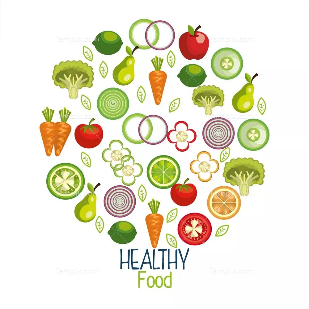 تصویر وکتور غذاهای سالم و تغذیه مفید برای سلامتی