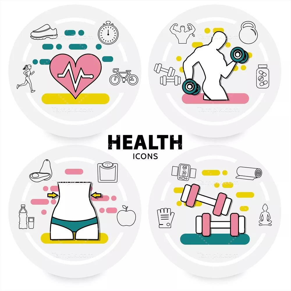 وکتور مفاهیم زندگی سالم با قلب ورزشکاران و تجهیزات ورزشی و تغذیه مناسب
