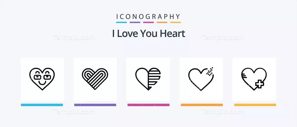 وکتور بسته آیکون قلب و عشق شامل 5 نماد زیبا برای طراحیهای مختلف