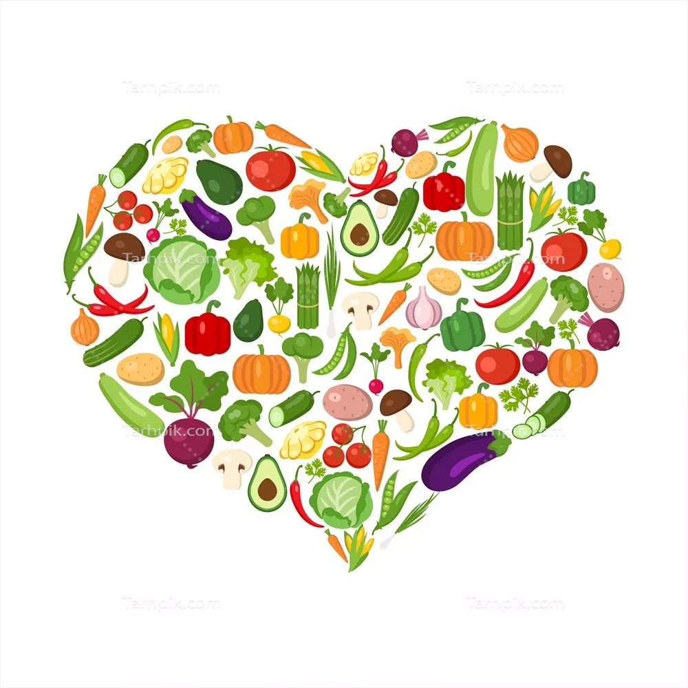 نقش و نگار سبزیجات در شکل قلب - طراحی وکتوری گرافیکی