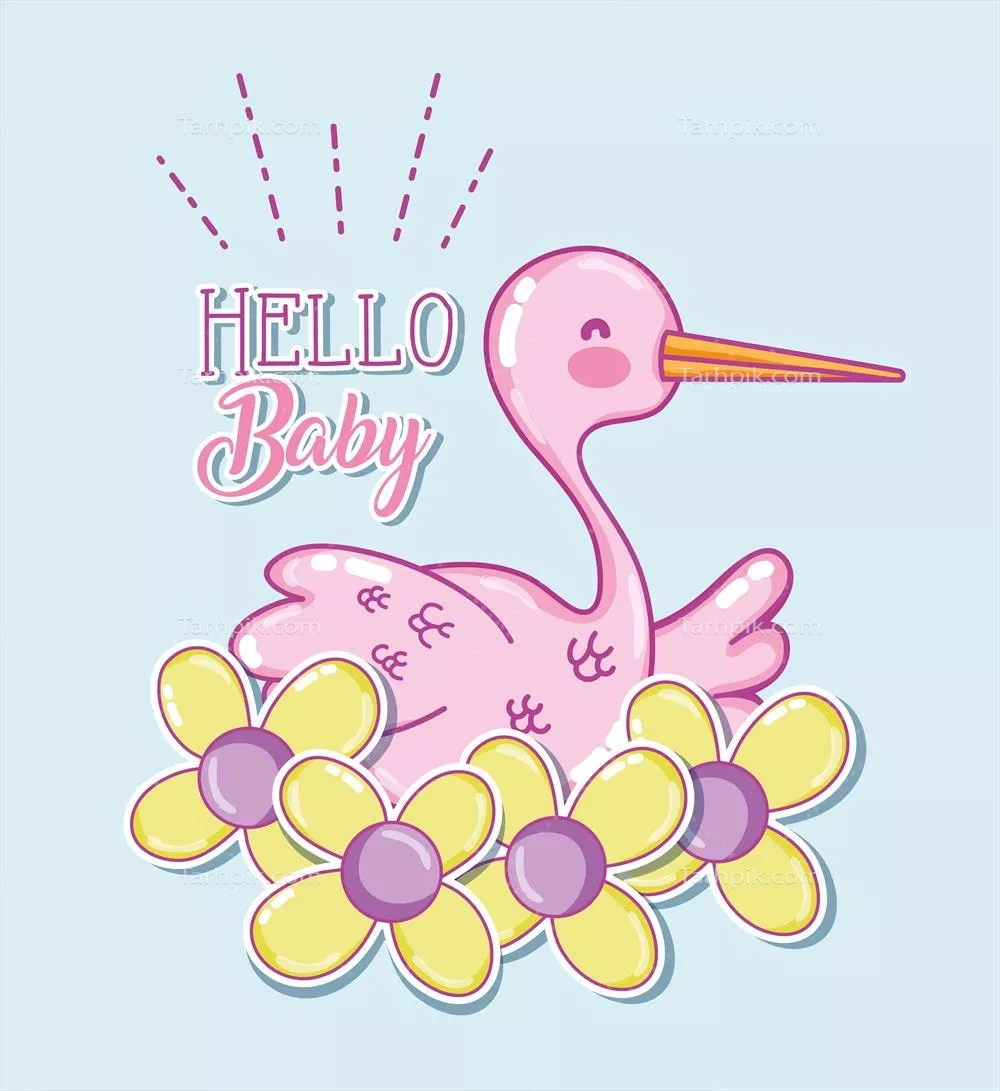 وکتور کارت تبریک جشن سیسمونی با تصویر استork و طراحی گرافیکی جذاب