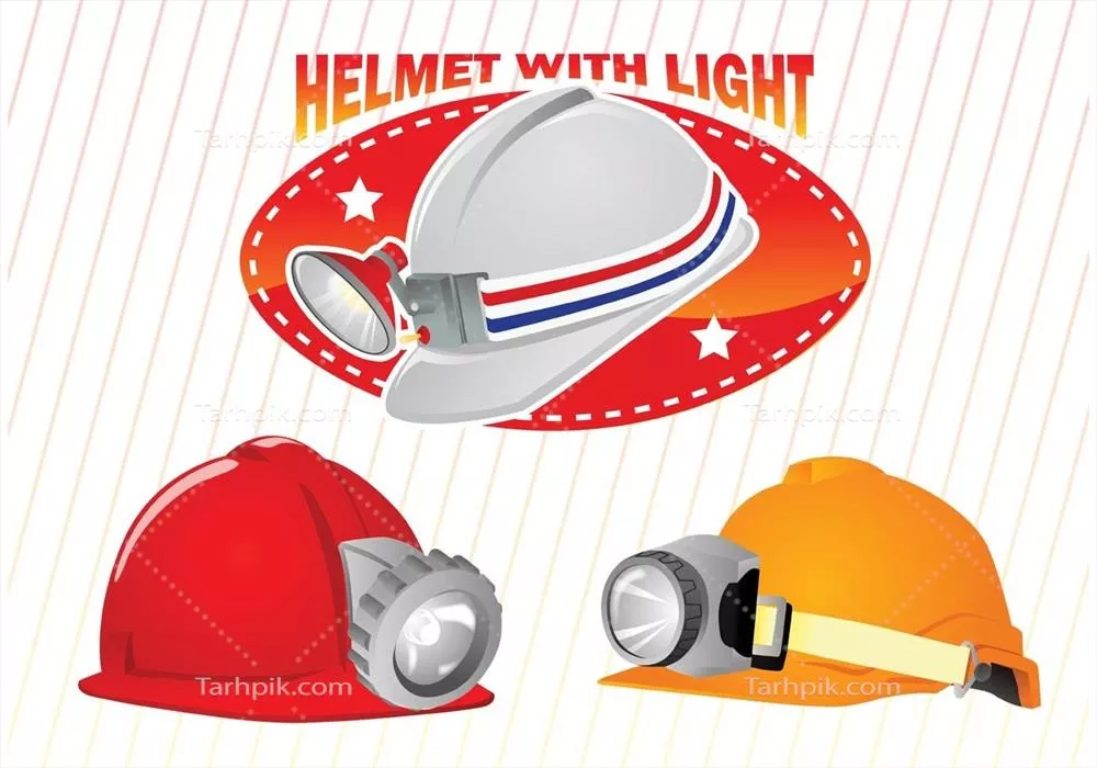 مجموعه وکتور کلاه‌خود با چراغ: کلاه‌خودهای ساخت‌وساز و ایمنی