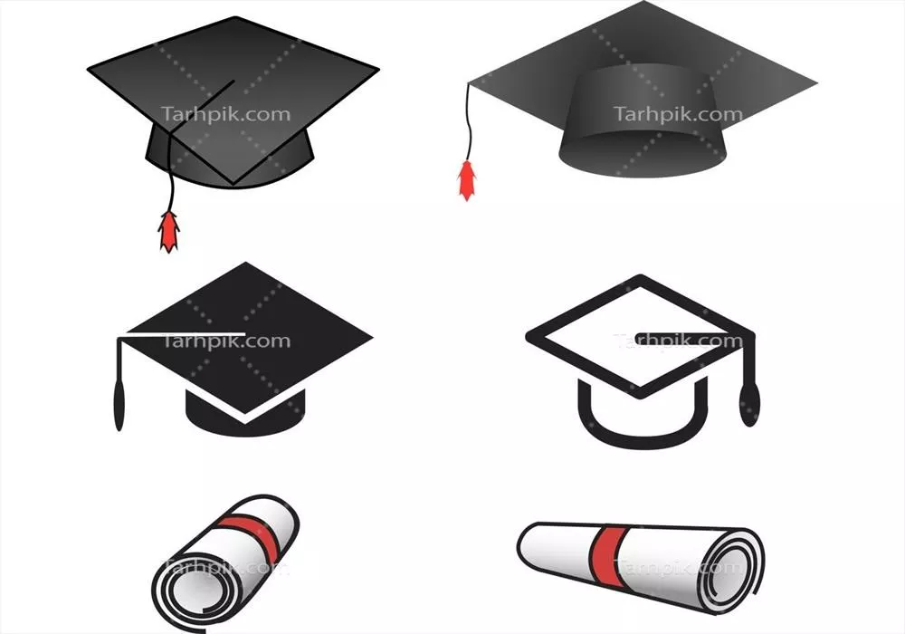 به سلامتی شما فارغ التحصیل! مجموعه ای ساده از تصاویر وکتور کلاه و دیپلم فارغ التحصیلی