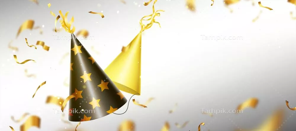 وکتور پوستر تعطیلات با کلاههای طلایی و روبانهای زیبا برای جشنها