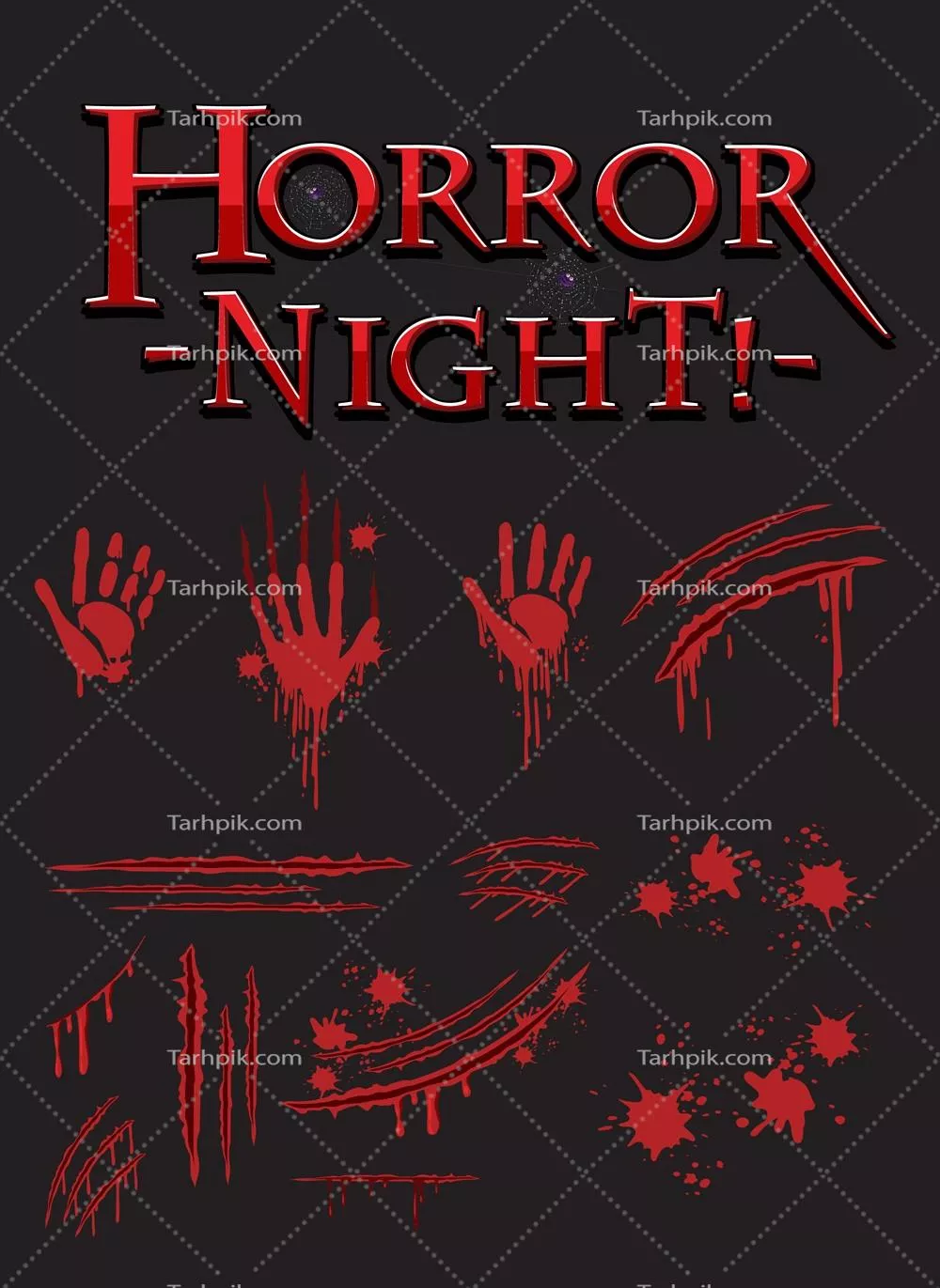 طراحی متن ترسناک شب با آثار دستان خونین - وکتور