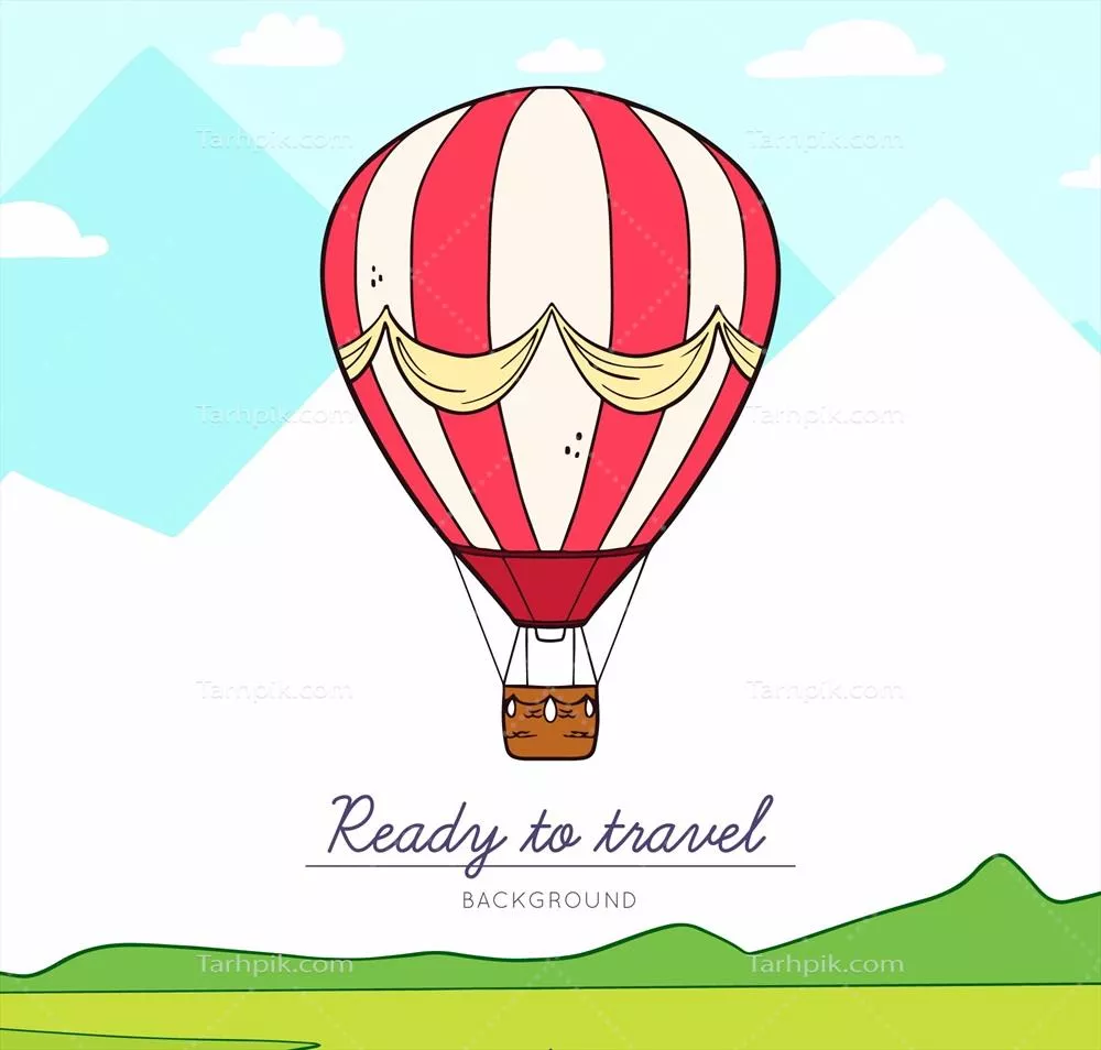 زمینه بالن هوایی با آسمان - طراحی دستی و وکتور زیبا