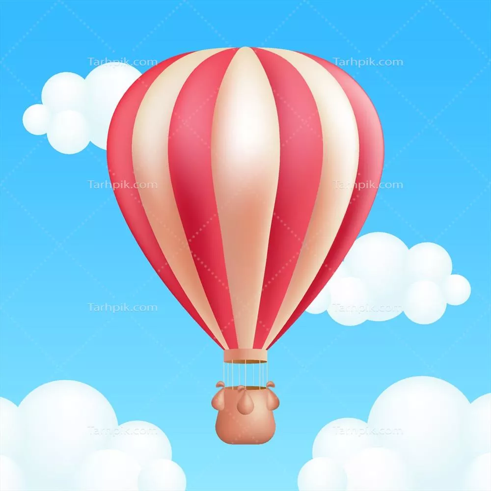 وکتور بالن هوایی داغ که در آسمان آبی به ارتفاع بلند پرواز میکند (مدل سهبعدی)