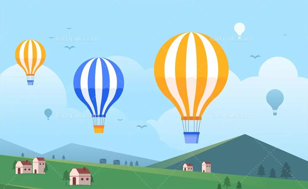 پسزمینه وکتور سفر با بالن هوای داغ به سبک مدرن و جذاب