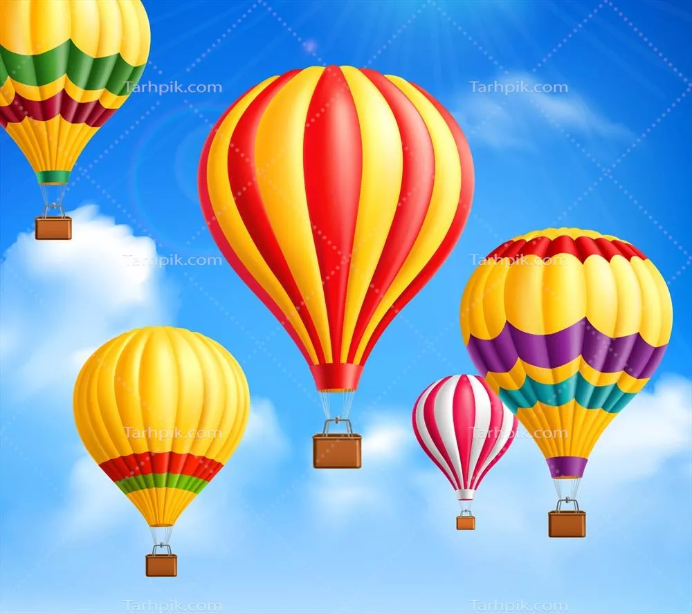 پسزمینه وکتور با تصاویری از بالنهای هوایی رنگارنگ